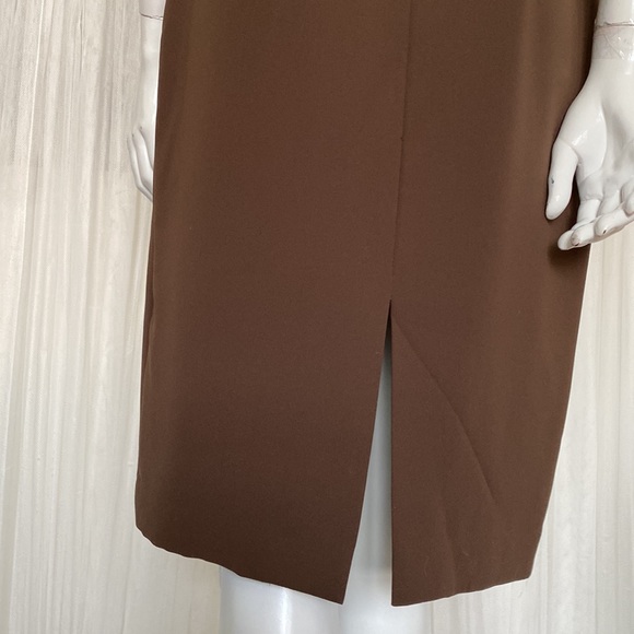 Sandra Angelozzi brown sheath career knee length, bow belt, neckline pleats 36 - Picture 5 of 11